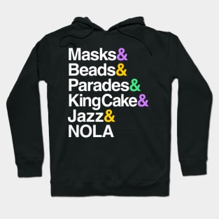 Marti Gras Helvetica (Masks, Beads, Parades, King Cake, NOLA) Hoodie